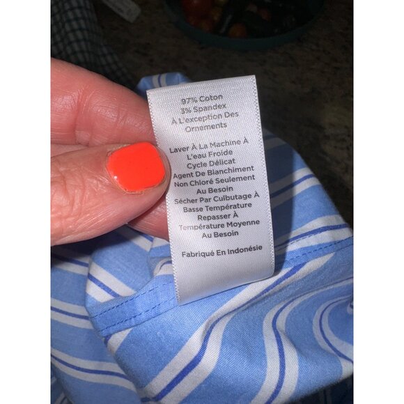 Talbots Non-Iron Blue White Striped Long-Sleeve Button-Up Shirt 14 Office Siren - Picture 8 of 9